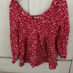Valentine’s Sale! New Loft Red Heart Pattern Smocked Blouse